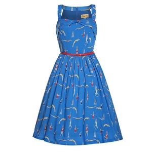 Lindy Bop Carmela Blue Swimmer Print Swing Dress